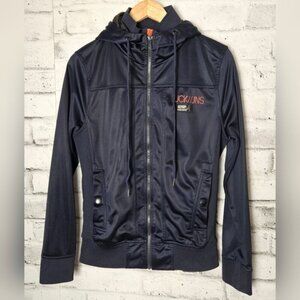 JACK & JONES Men's Zip-Up Hoodie Sweater Navy Blue Colourblock.